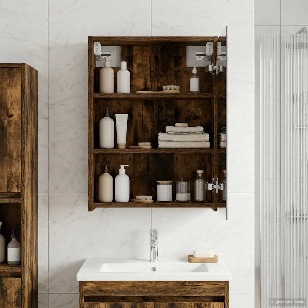Bathroom Mirror Cabinet Smoked Oak 43 x 16 x 62.5 cm