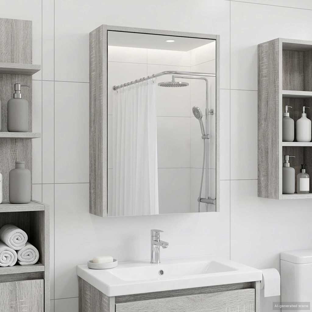 Bathroom Mirror Cabinet Grey Sonoma 43 x 16 x 62.5 cm