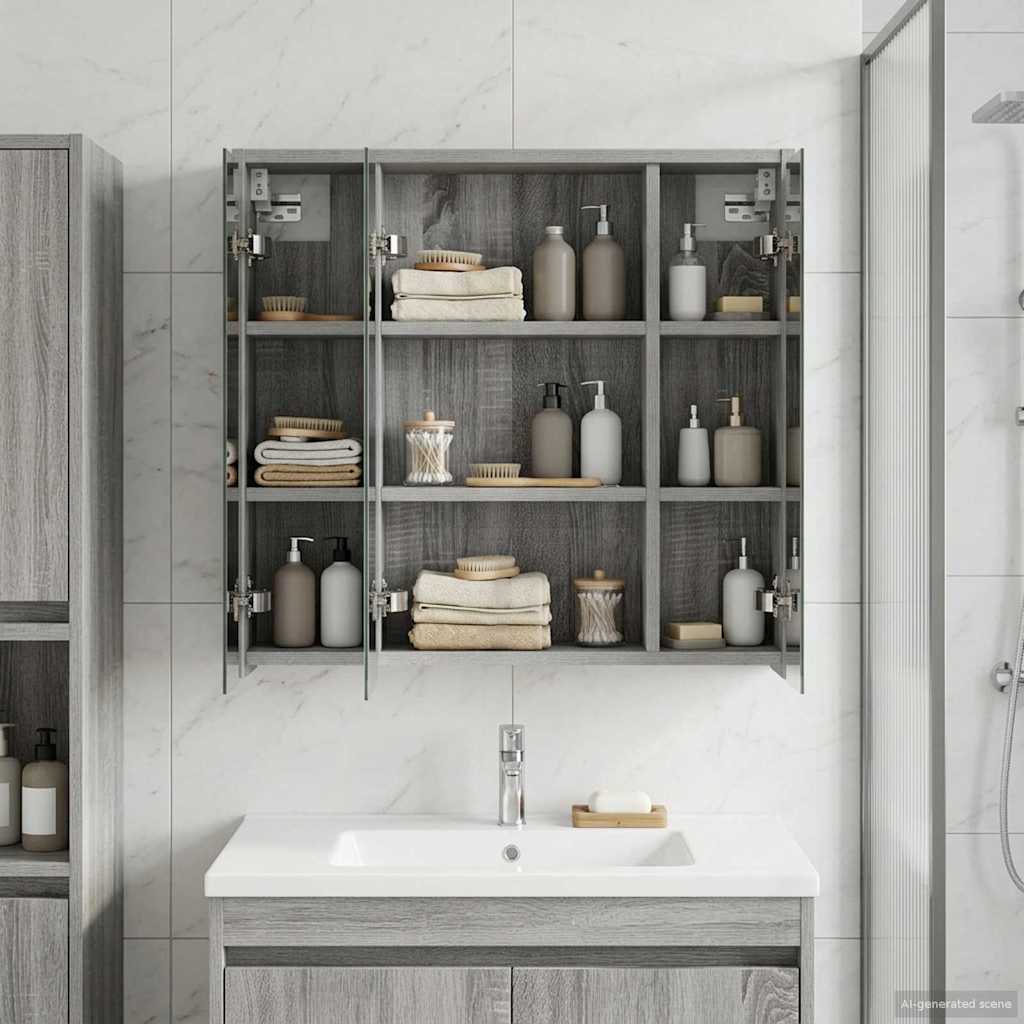 Bathroom Mirror Cabinet Grey Sonoma 63.5 x 16 x 62.5 cm