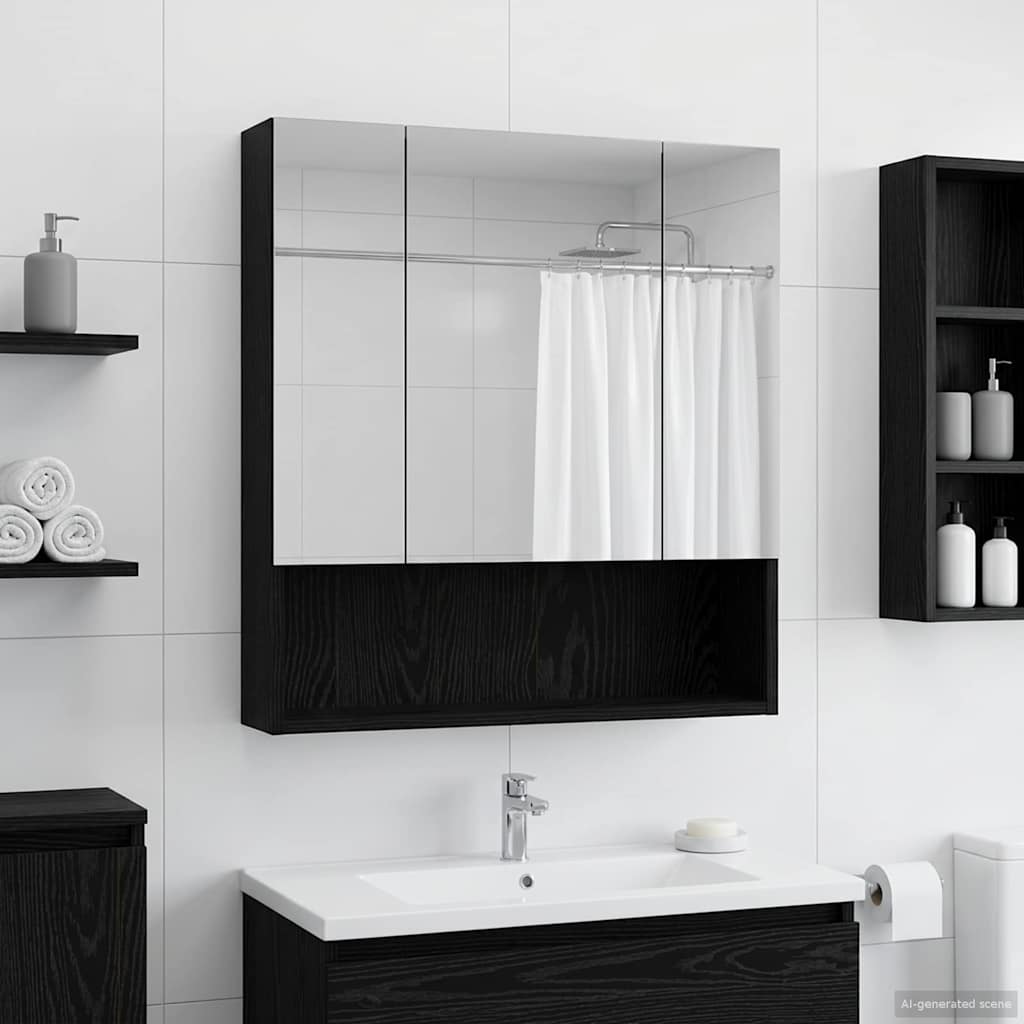 Bathroom Mirror Cabinet Black Oak 60 x 14.5 x 70 cm