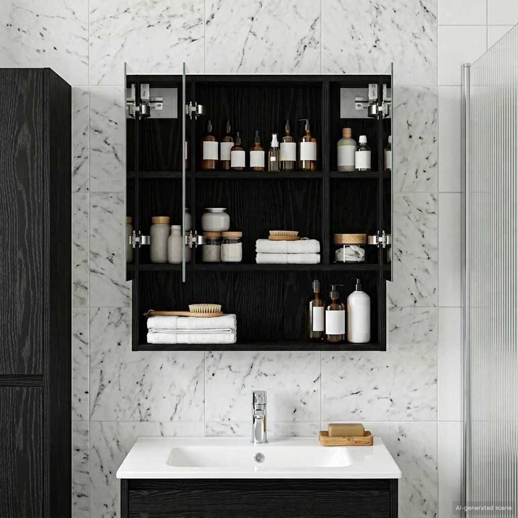 Bathroom Mirror Cabinet Black Oak 60 x 14.5 x 70 cm
