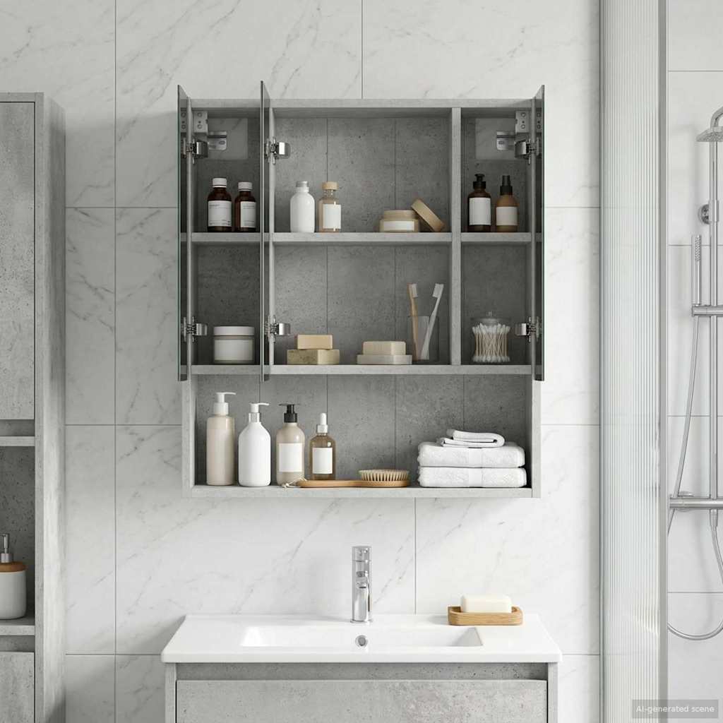 Bathroom Mirror Cabinet Concrete Grey 60 x 14.5 x 70 cm