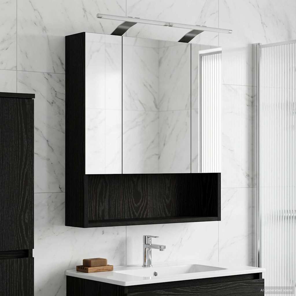 Bathroom Mirror Cabinet Black Oak 60 x 14.5 x 70 cm
