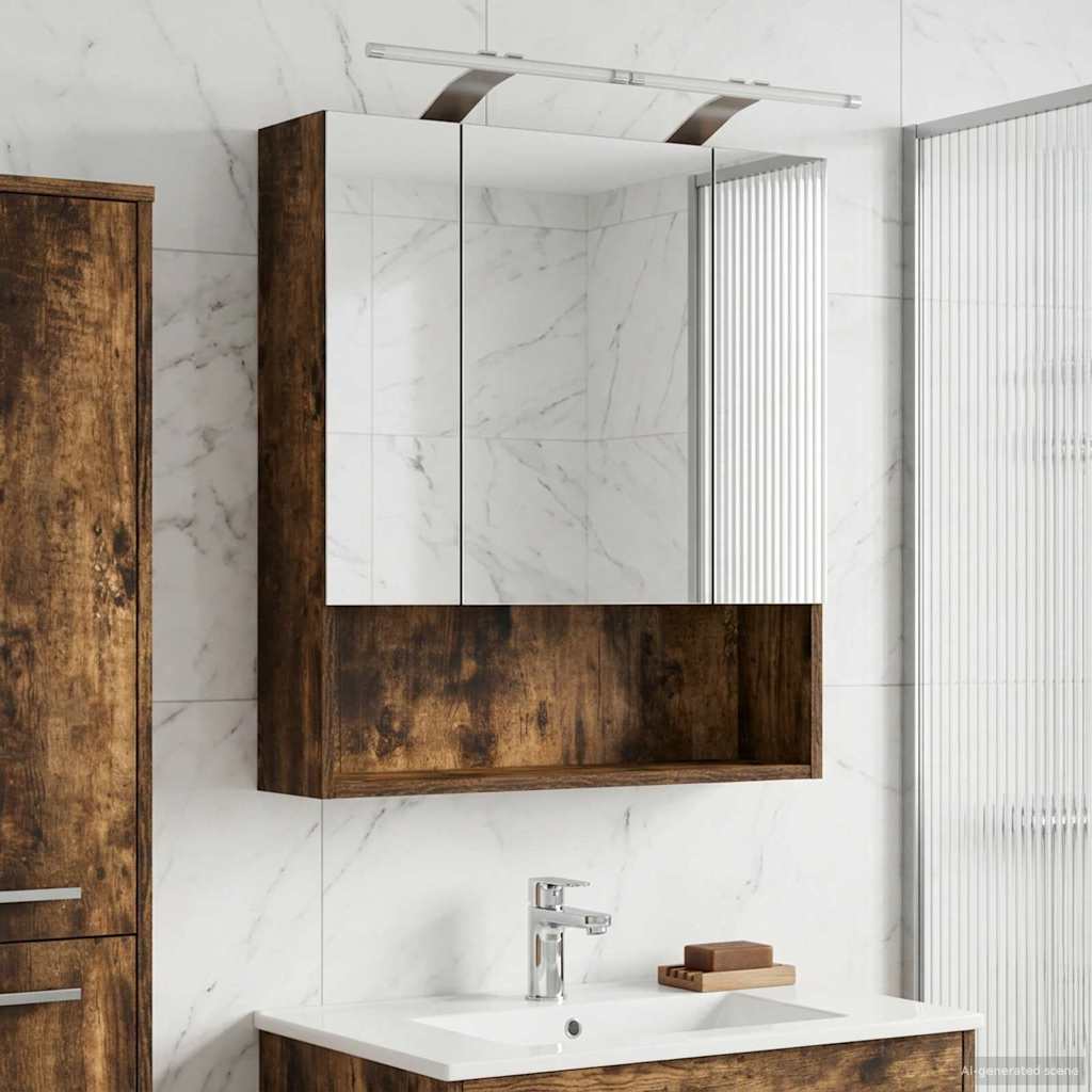 Bathroom Mirror Cabinet Smoked Oak 60 x 14.5 x 70 cm