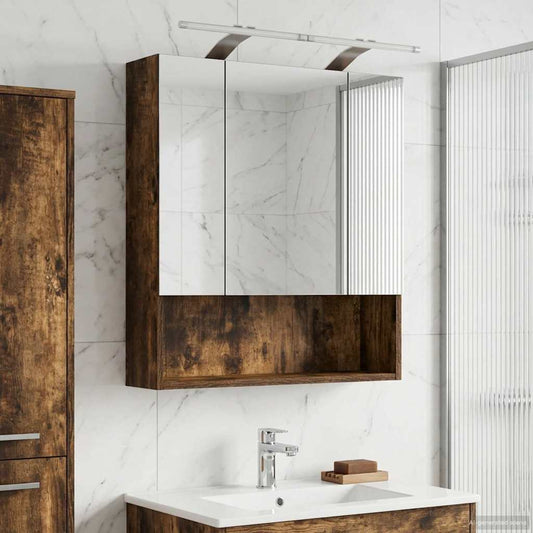 Bathroom Mirror Cabinet Smoked Oak 60 x 14.5 x 70 cm