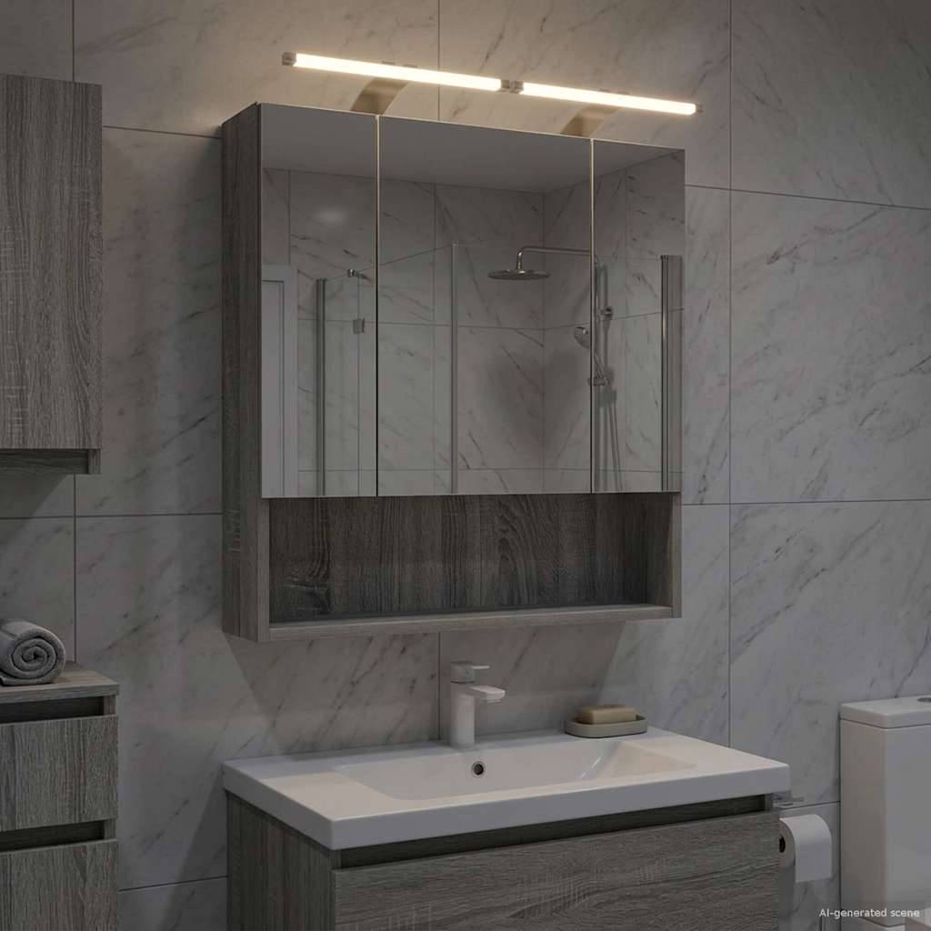 Bathroom Mirror Cabinet Grey Sonoma 60 x 14.5 x 70 cm