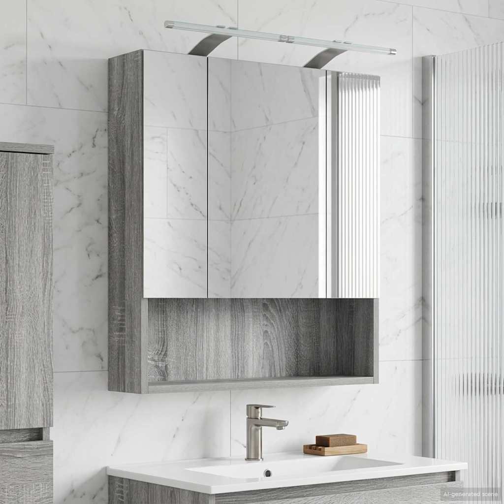 Bathroom Mirror Cabinet Grey Sonoma 60 x 14.5 x 70 cm