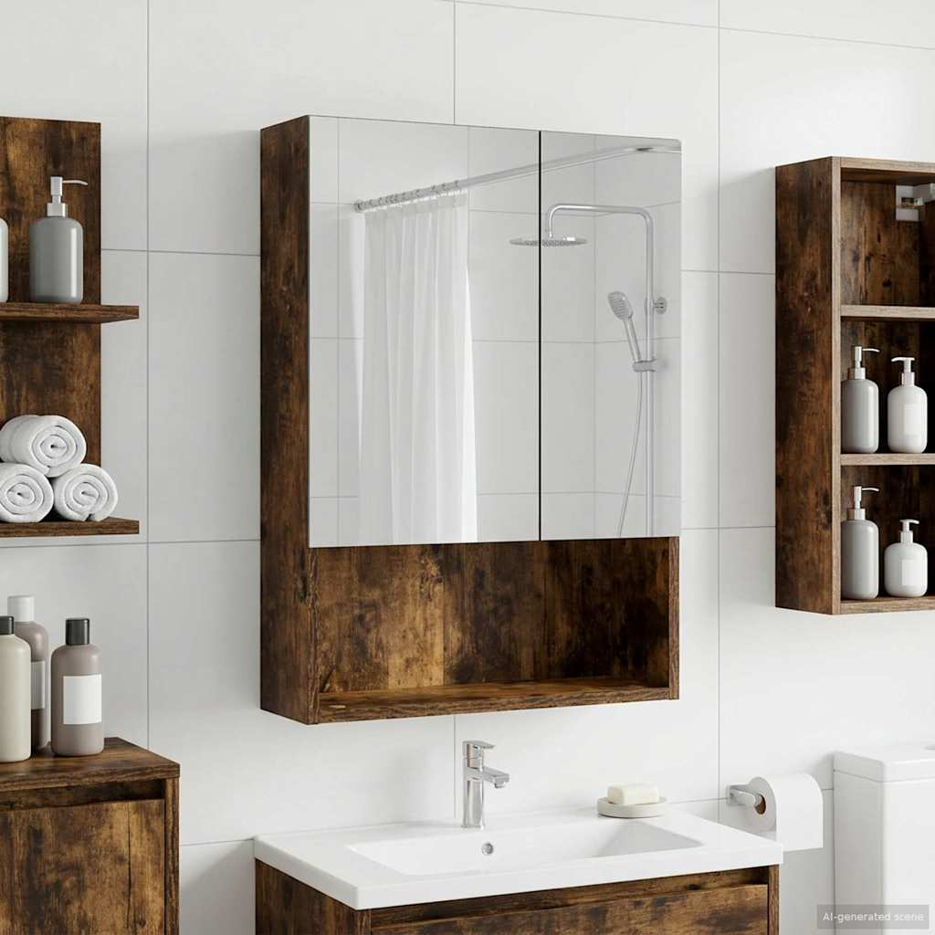 Bathroom Mirror Cabinet Smoked Oak 50 x 14.5 x 70 cm