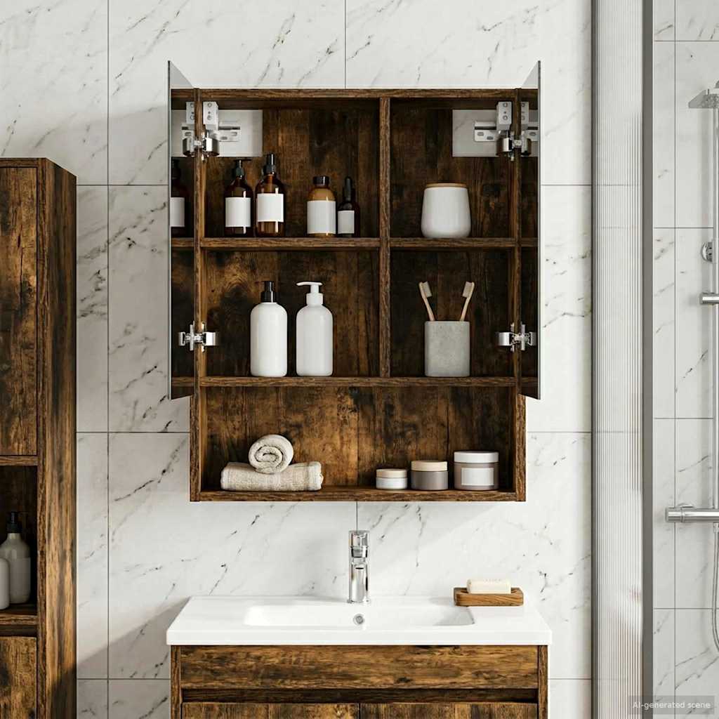 Bathroom Mirror Cabinet Smoked Oak 50 x 14.5 x 70 cm