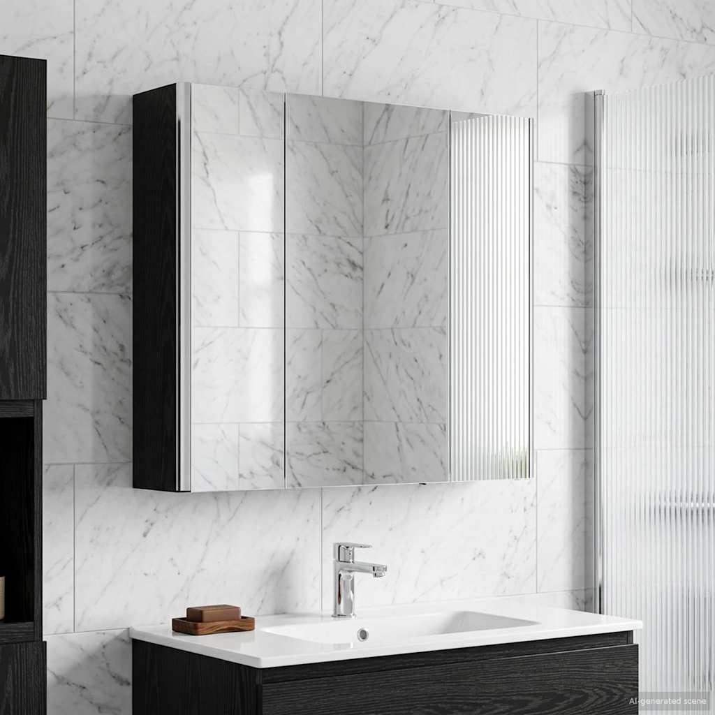 Bathroom Mirror Cabinet Black Oak 63.5 x 15.5 x 60.5 cm