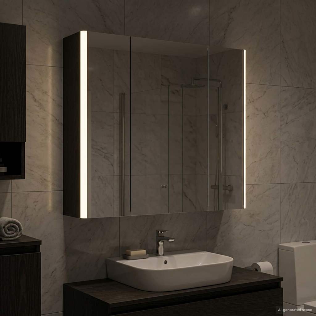 Bathroom Mirror Cabinet Black Oak 63.5 x 15.5 x 60.5 cm