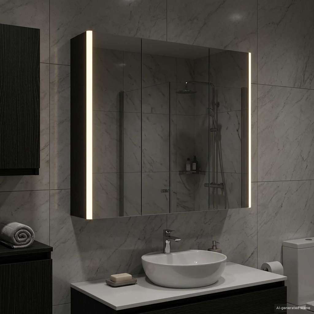 Bathroom Mirror Cabinet Black Oak 73.5 x 15.5 x 70 cm