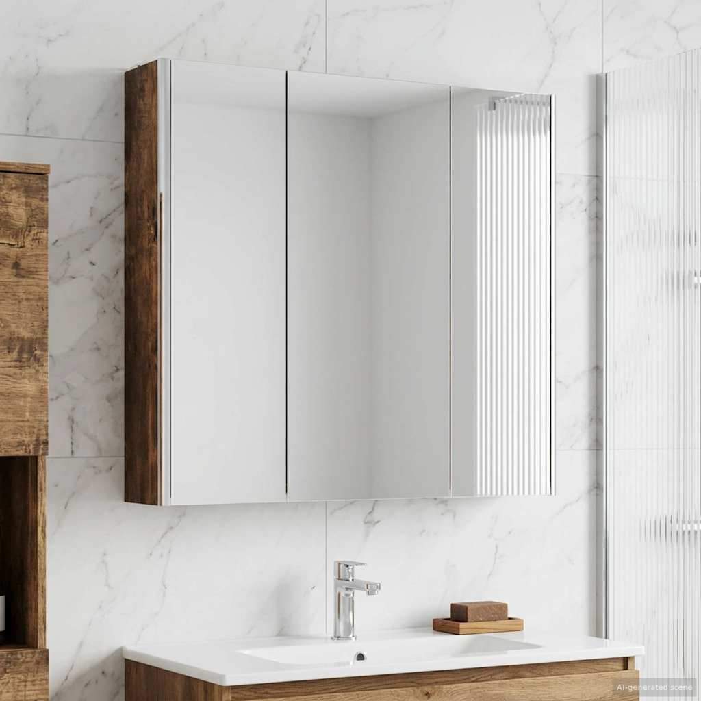Bathroom Mirror Cabinet Smoked Oak 73.5 x 15.5 x 70 cm