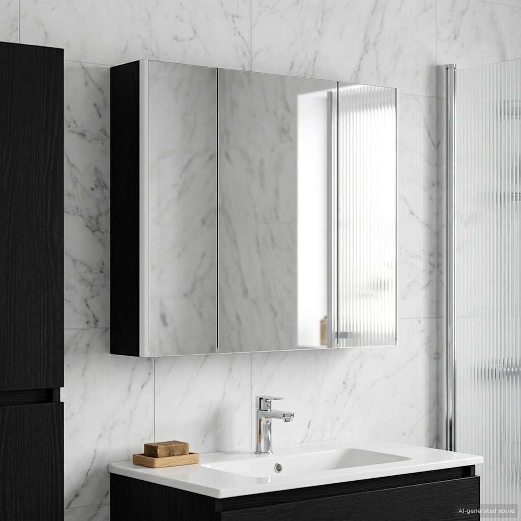 Bathroom Mirror Cabinet Black Oak 83.5 x 15.5 x 70 cm