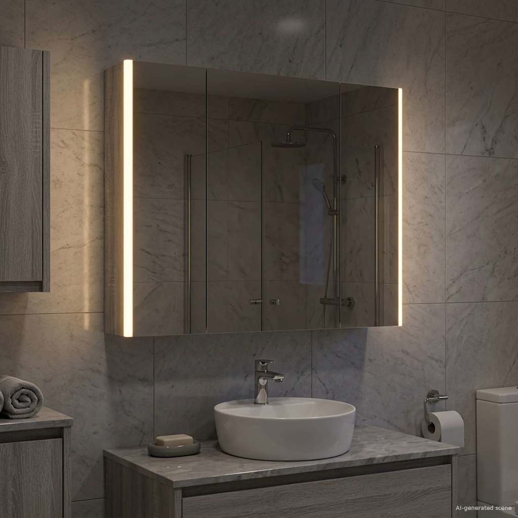 Bathroom Mirror Cabinet Grey Sonoma 83.5 x 15.5 x 70 cm
