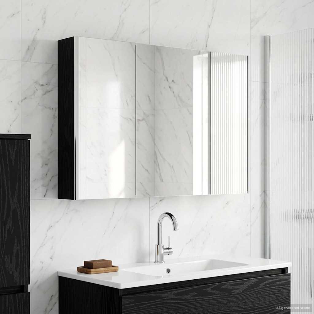 Bathroom Mirror Cabinet Black Oak 103.5 x 15.5 x 70 cm