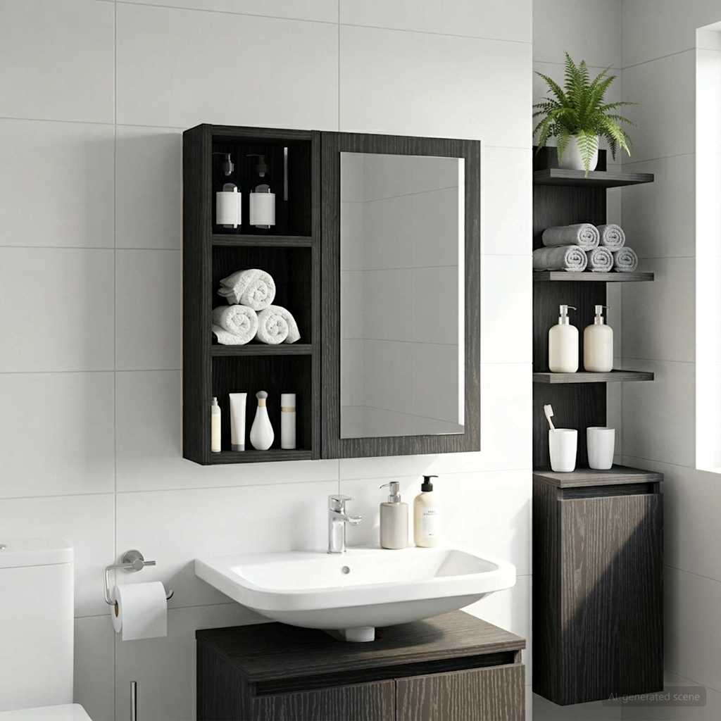Bathroom Wall Cabinet Black Oak 20 x 10 x 50 cm Engineered wood