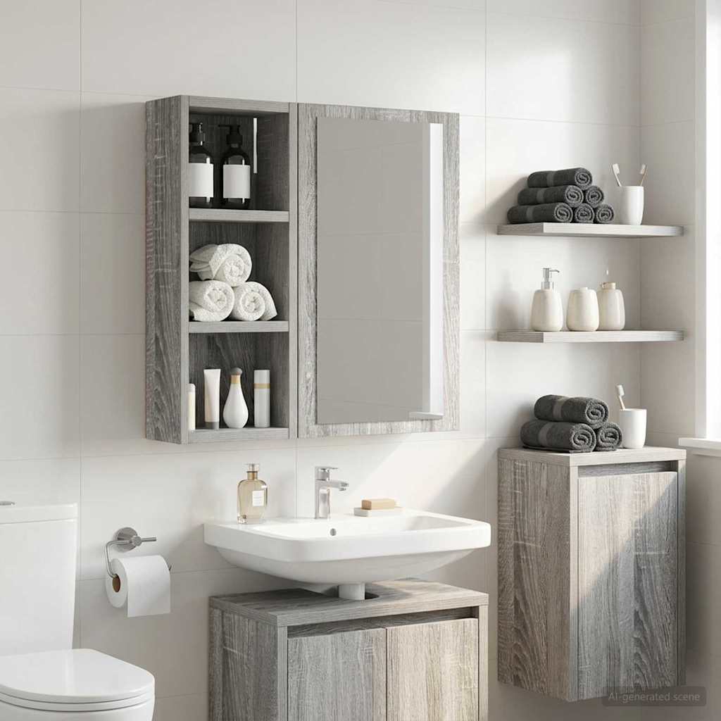 Bathroom Wall Cabinet Grey Sonoma 20 x 10 x 50 cm