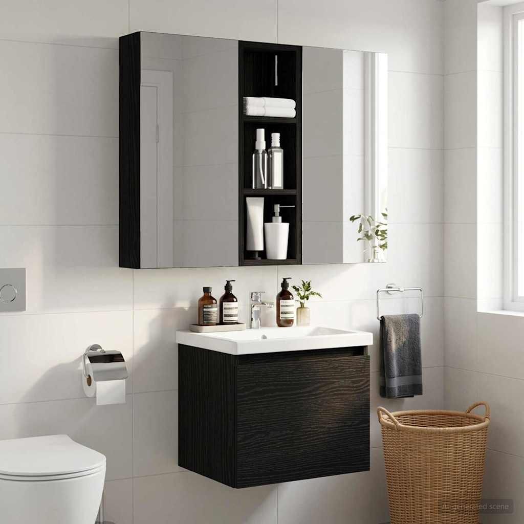 Bathroom Wall Cabinet with Shelf Black Oak 20 x 10 x 60.5 cm