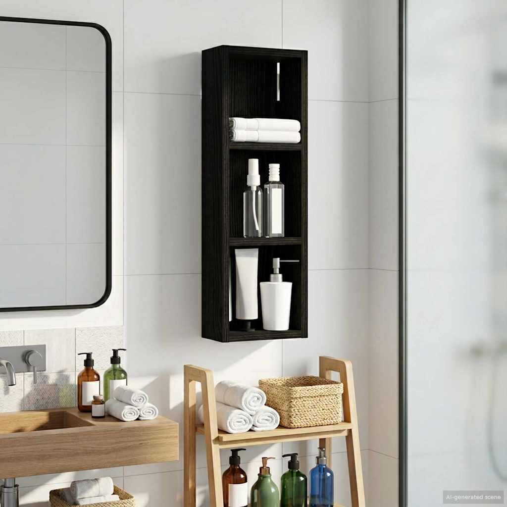 Bathroom Wall Cabinet Black Oak 20 x 10 x 60.5 cm