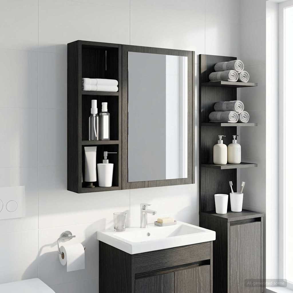 Bathroom Wall Cabinet Black Oak 20 x 10 x 60.5 cm