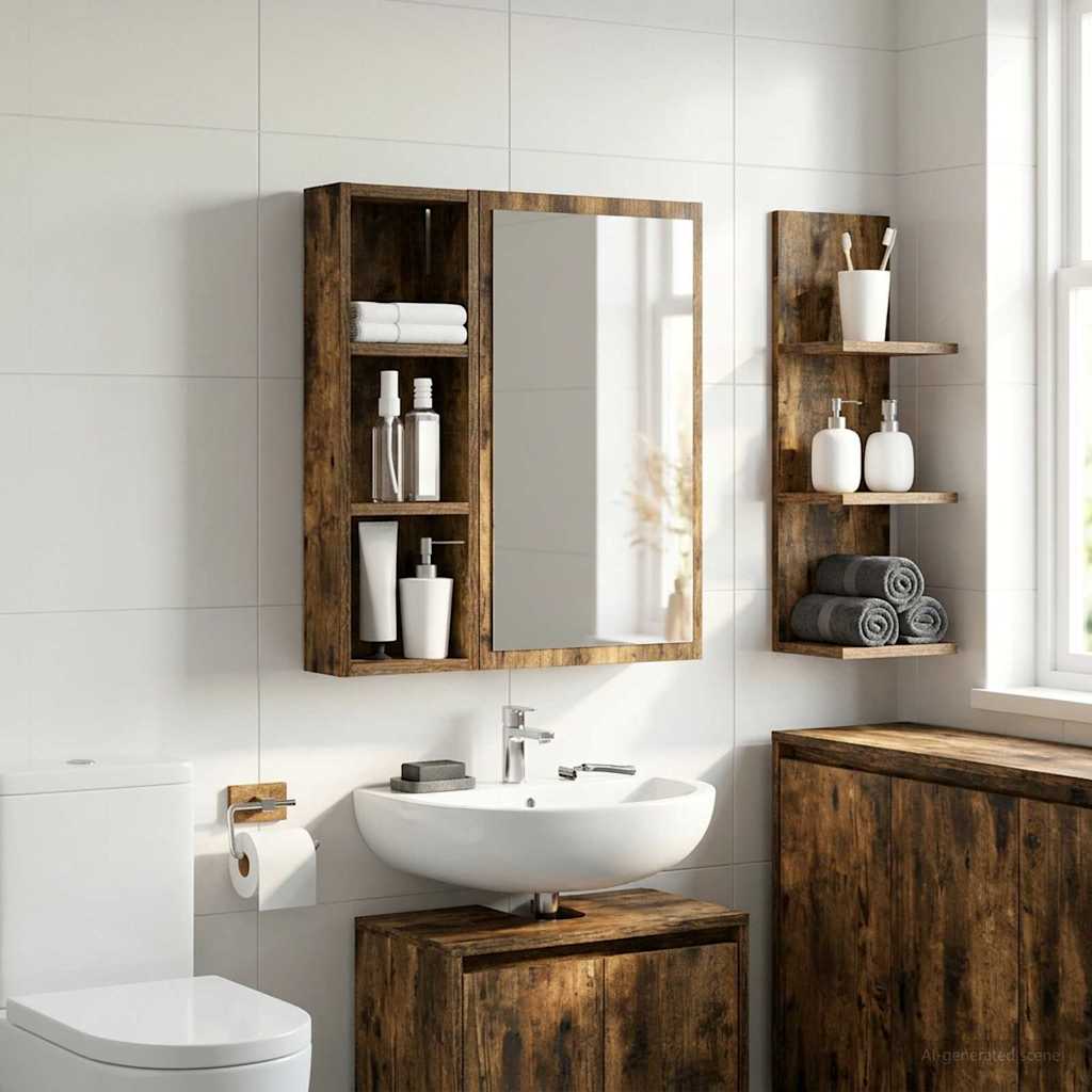 Bathroom Wall Cabinet Smoked Oak 20 x 10 x 60.5 cm