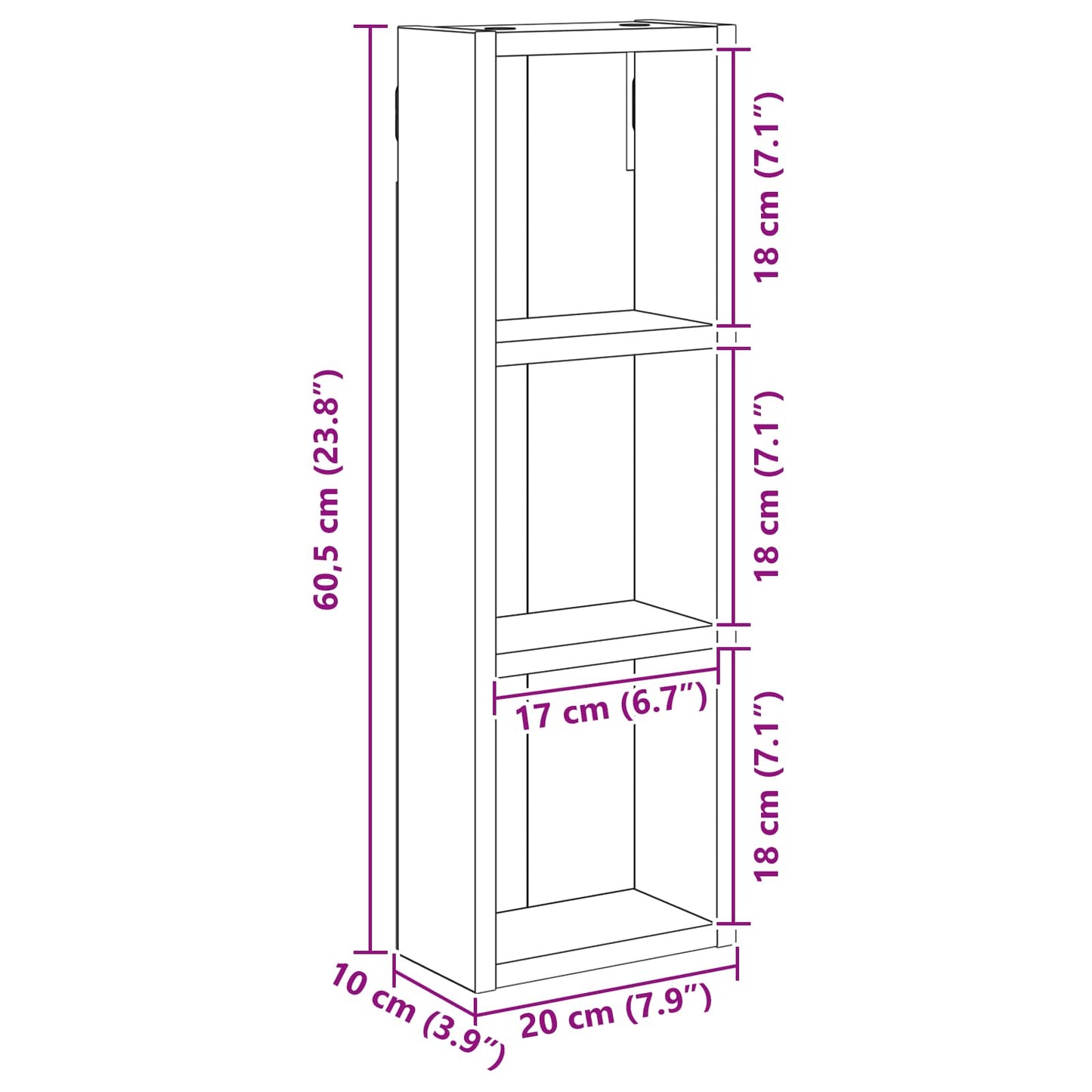 Bathroom Wall Cabinet Grey Sonoma 20 x 10 x 60.5 cm
