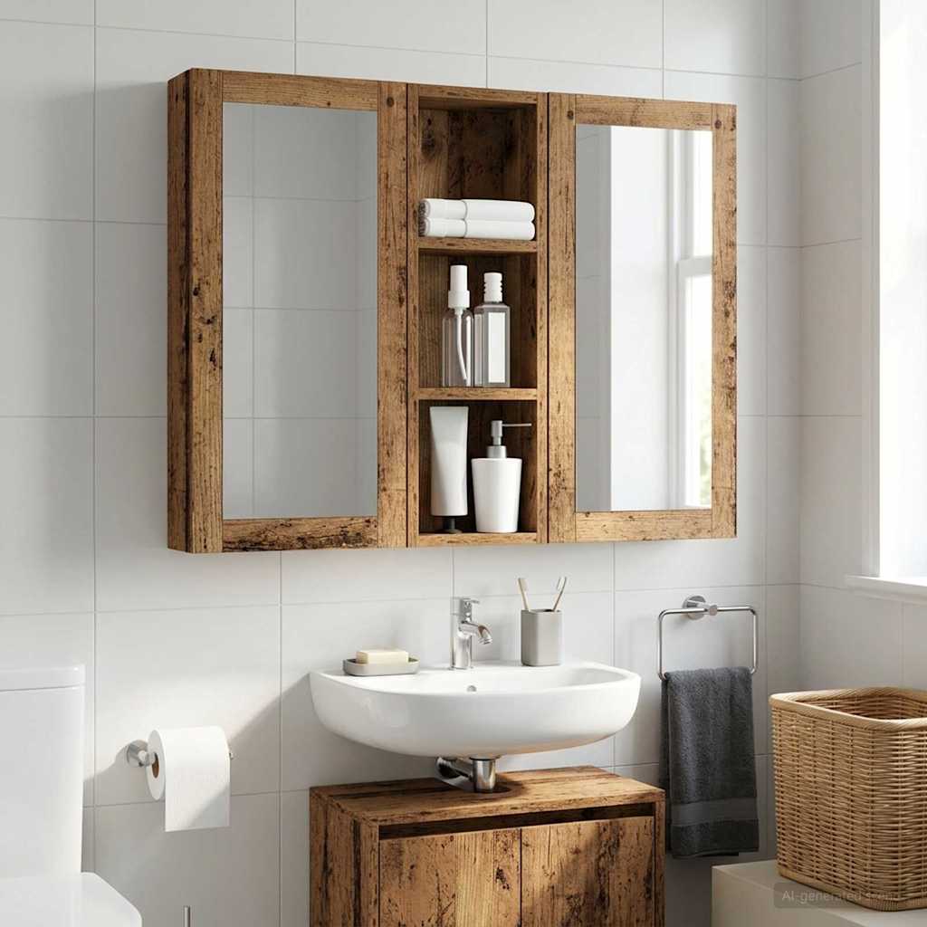 Bathroom Wall Cabinet Old Wood 20 x 10 x 60.5 cm