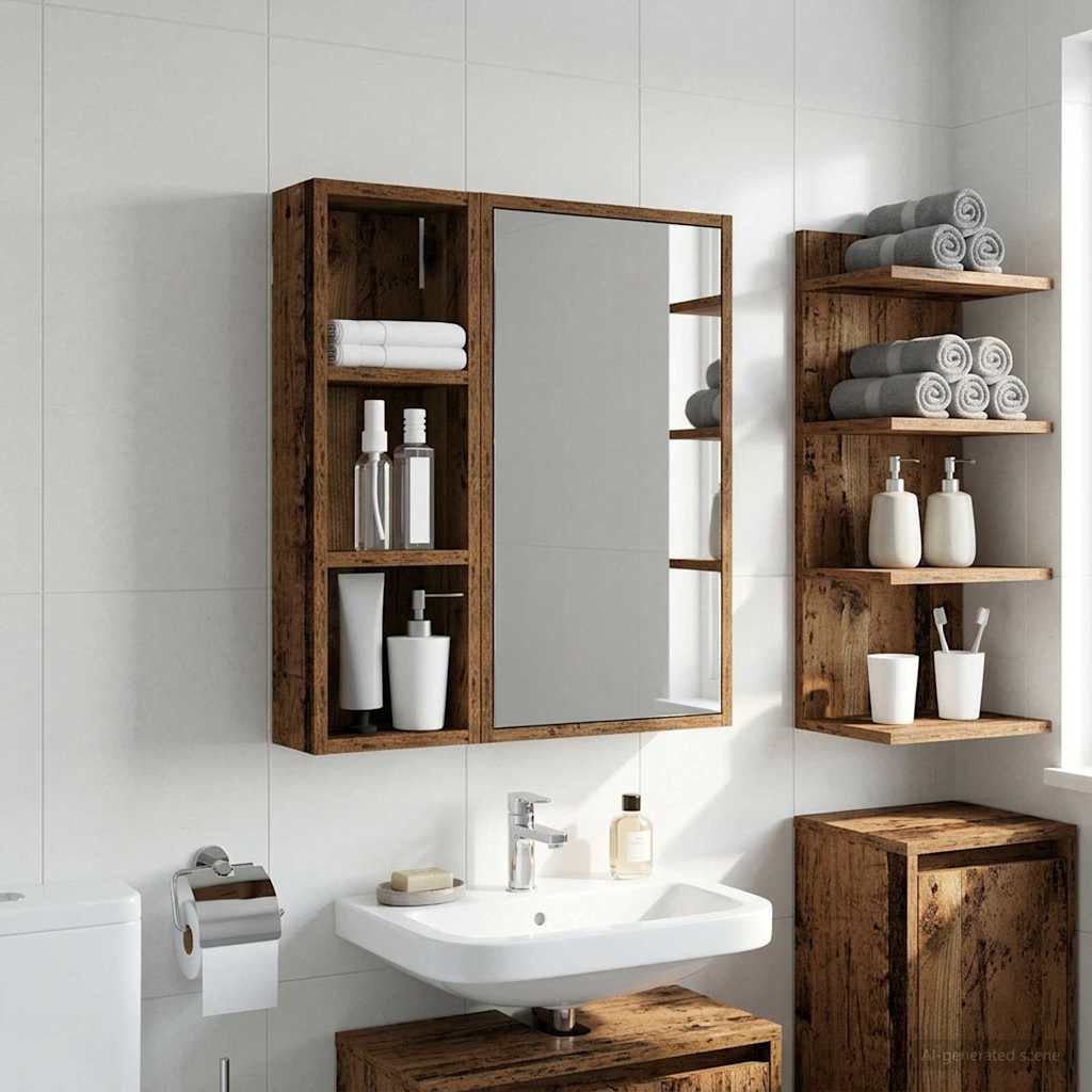 Bathroom Wall Cabinet Old Wood 20 x 10 x 60.5 cm