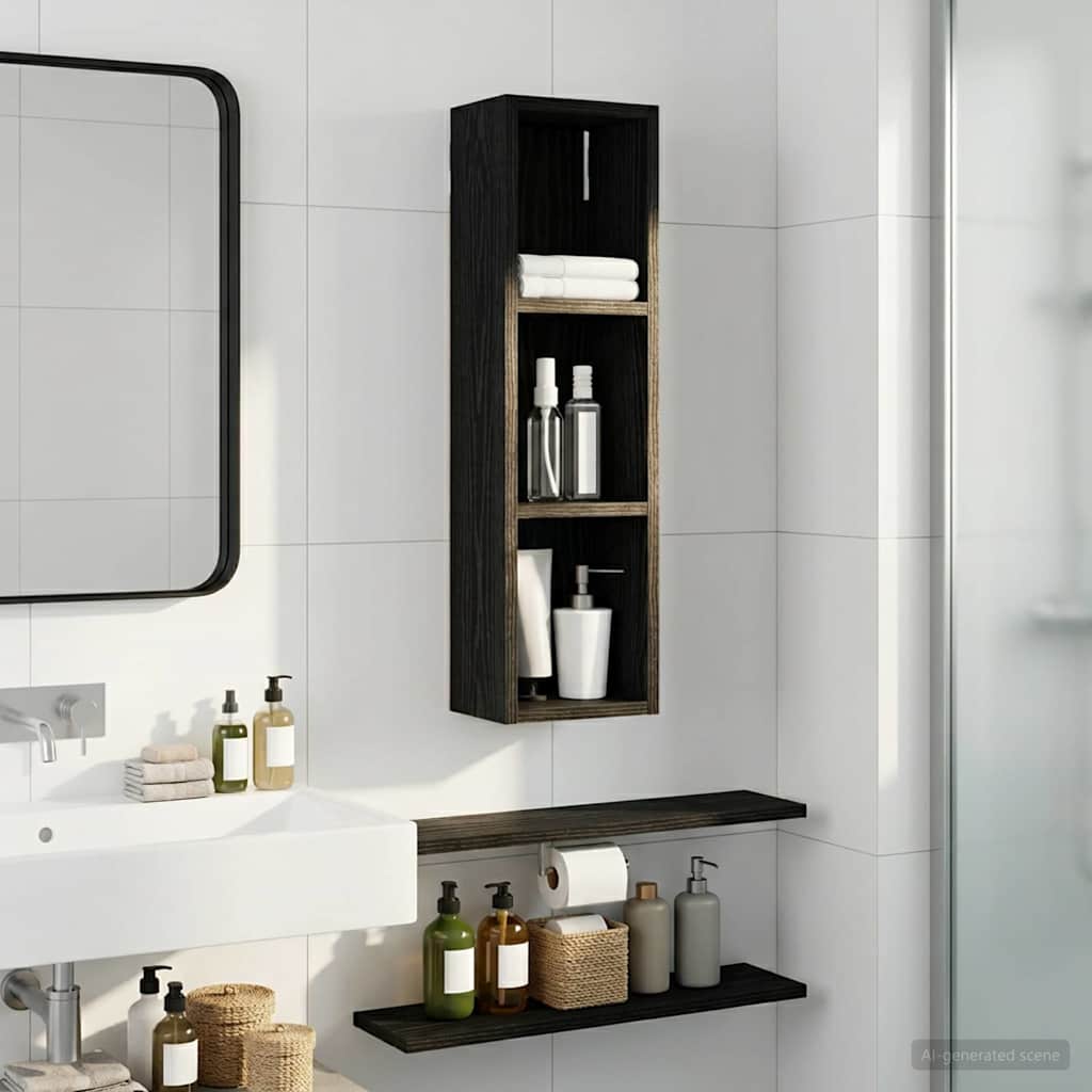 Bathroom Wall Cabinet Black Oak 20 x 14 x 70 cm Engineered wood