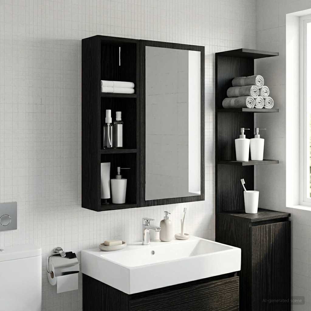 Bathroom Wall Cabinet Black Oak 20 x 14 x 70 cm Engineered wood