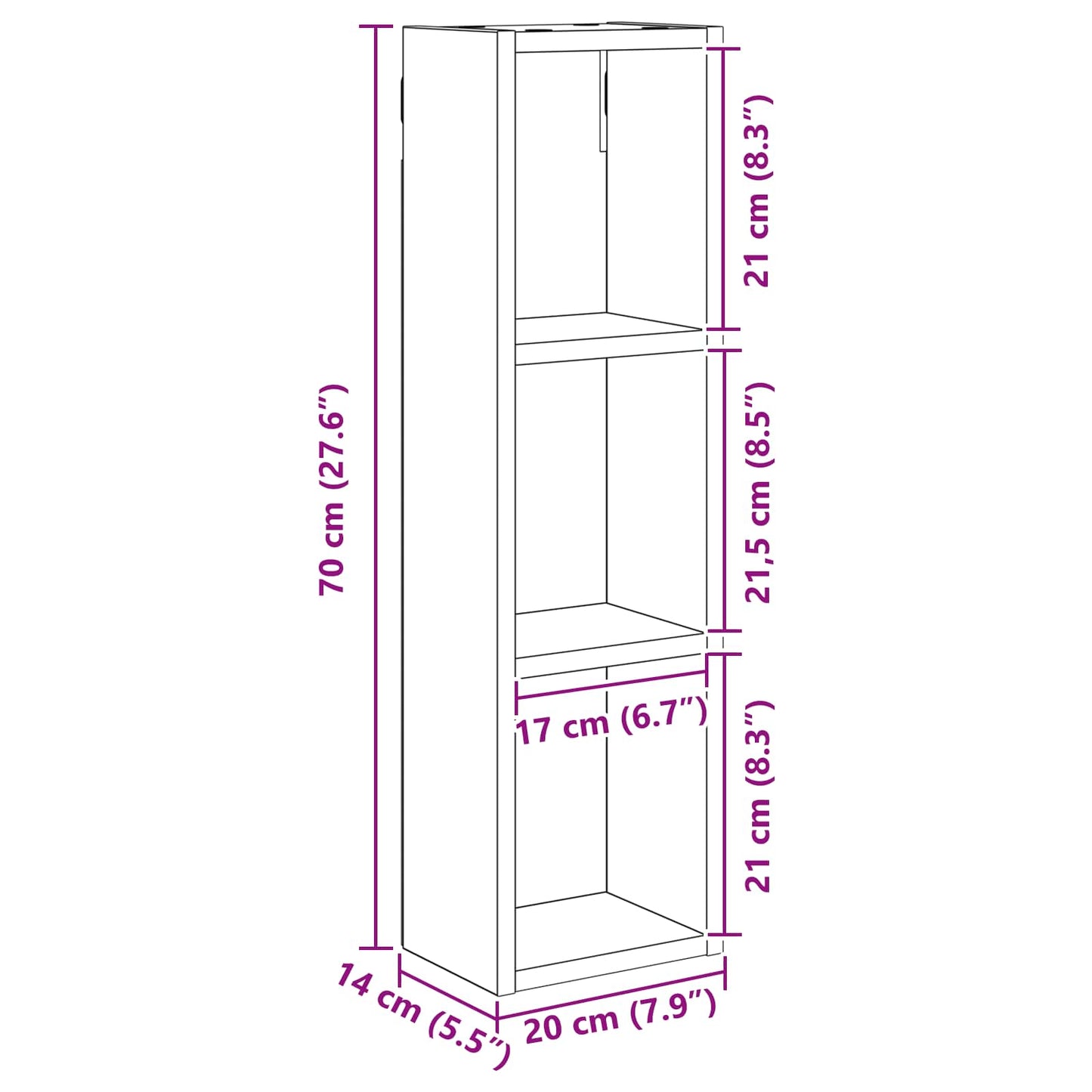 Bathroom Wall Cabinet Black Oak 20 x 14 x 70 cm Engineered wood