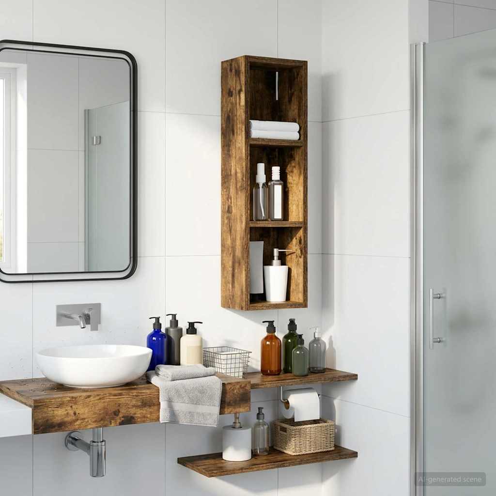 Bathroom Wall Cabinet with Shelf Smoked Oak 20 x 14 x 70 cm