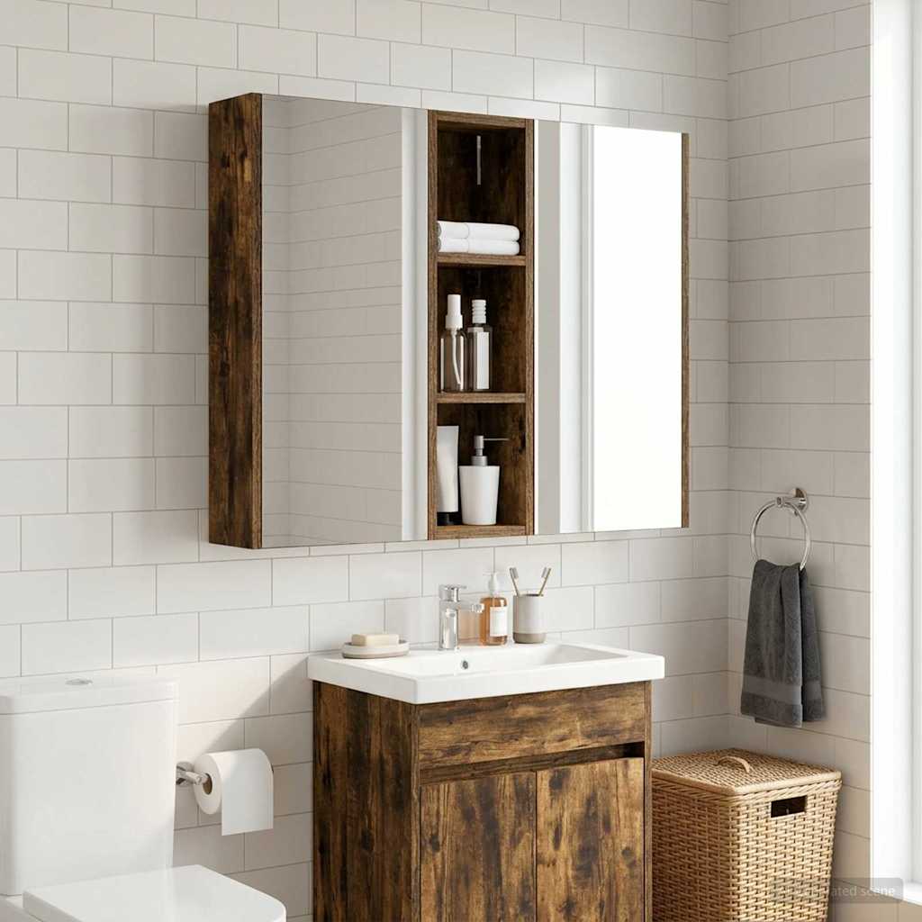 Bathroom Wall Cabinet with Shelf Smoked Oak 20 x 14 x 70 cm