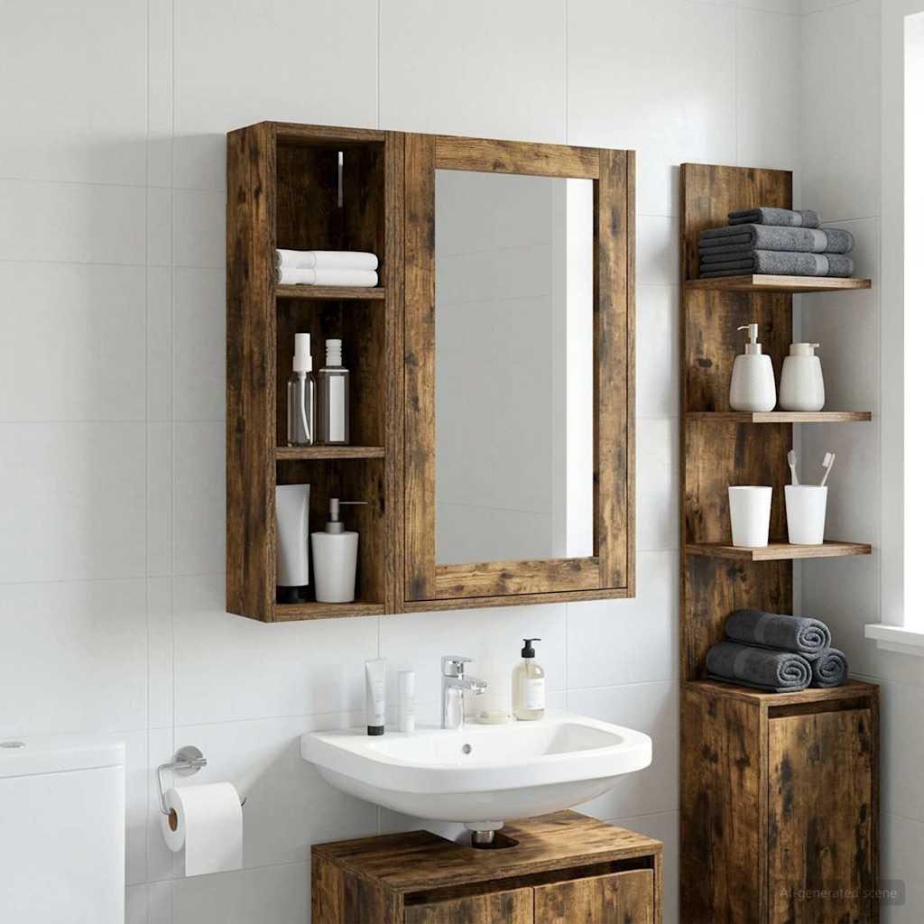 Bathroom Wall Cabinet with Shelf Smoked Oak 20 x 14 x 70 cm