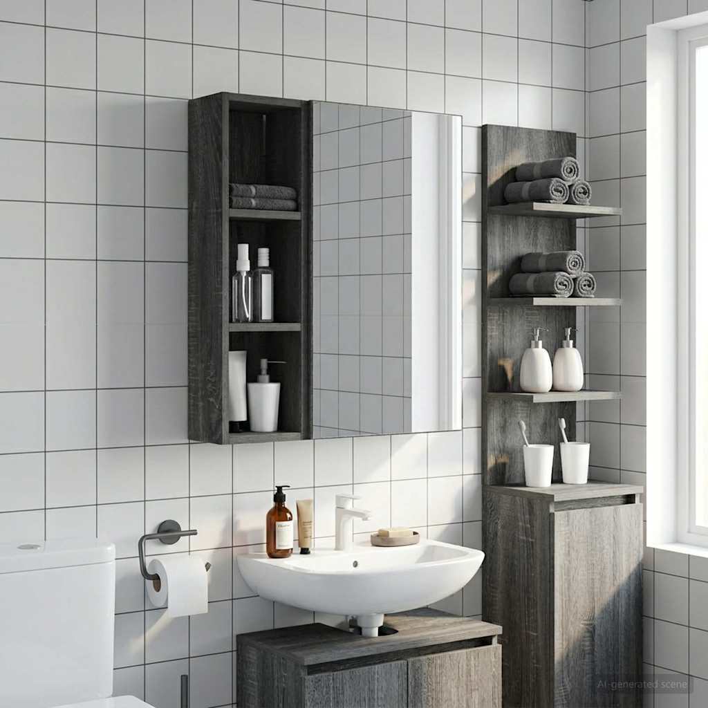 Bathroom Wall Cabinet with Shelf Grey Sonoma 20 x 14 x 70 cm