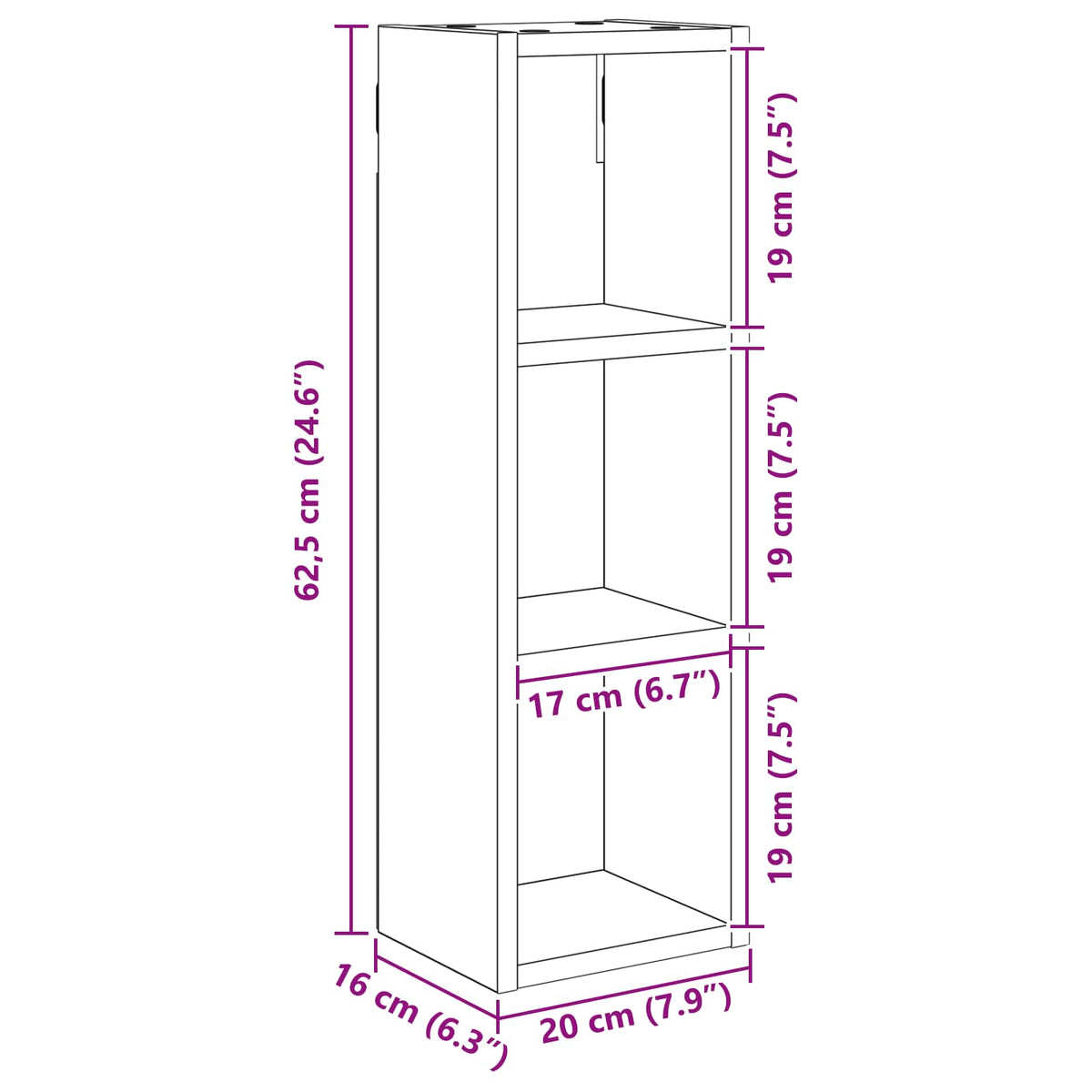 Bathroom Wall Cabinet Smoked Oak 20 x 16 x 62.5 cm