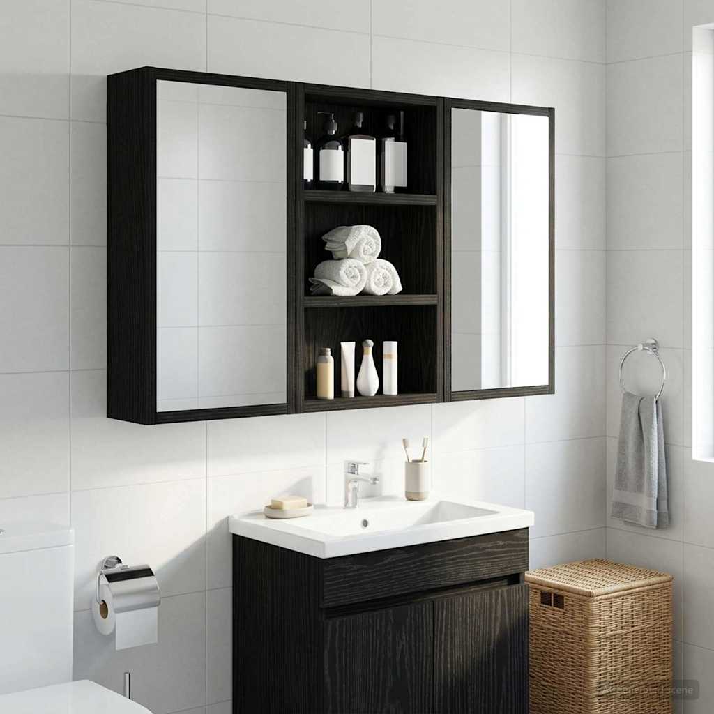 Bathroom Wall Cabinet Black Oak 30 x 10 x 50 cm Engineered wood