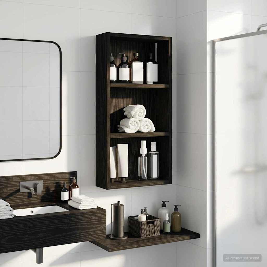 Bathroom Wall Cabinet with Shelf Black Oak 30 x 10 x 60.5 cm