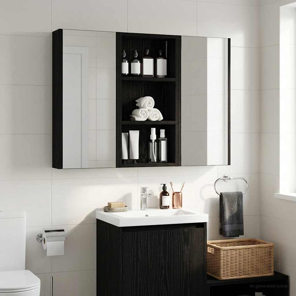 Bathroom Wall Cabinet with Shelf Black Oak 30 x 10 x 60.5 cm