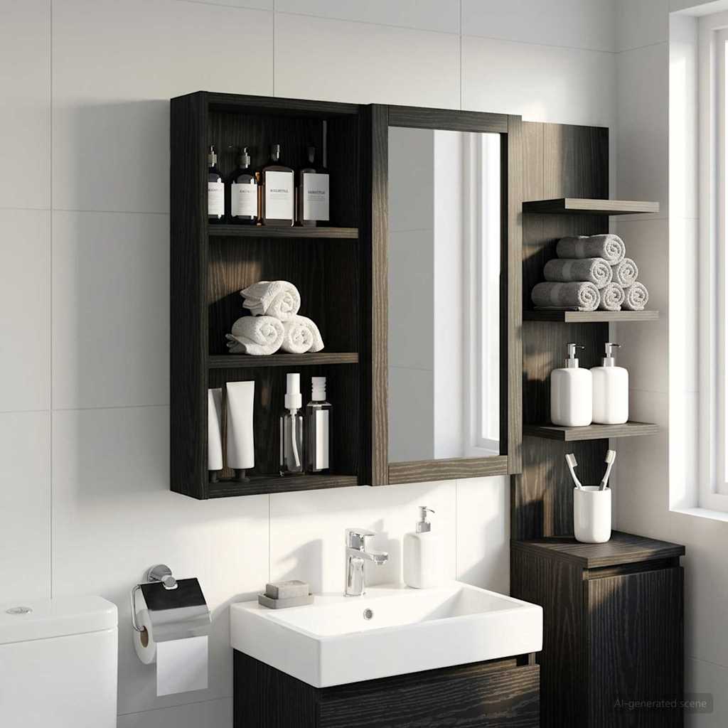 Bathroom Wall Cabinet with Shelf Black Oak 30 x 10 x 60.5 cm