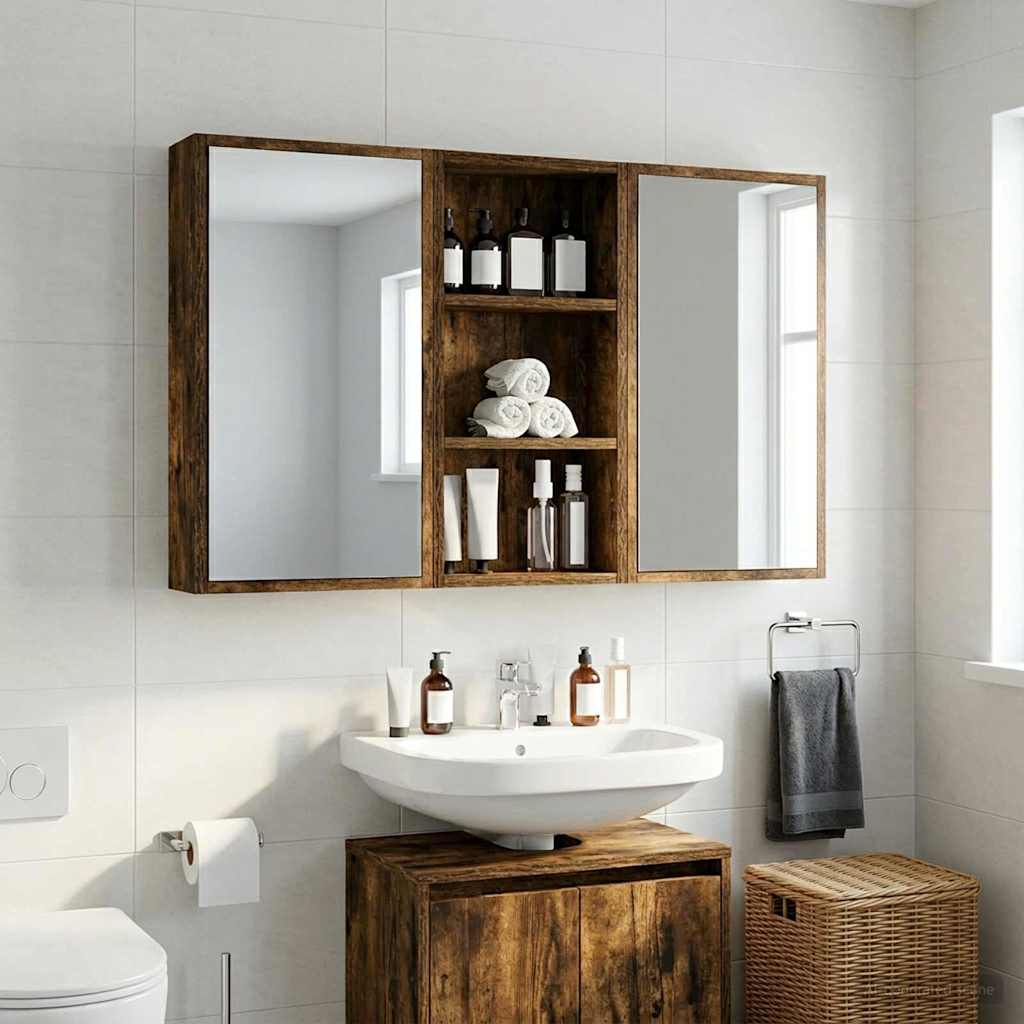 Bathroom Wall Cabinet with Shelf Smoked Oak 30 x 10 x 60.5 cm