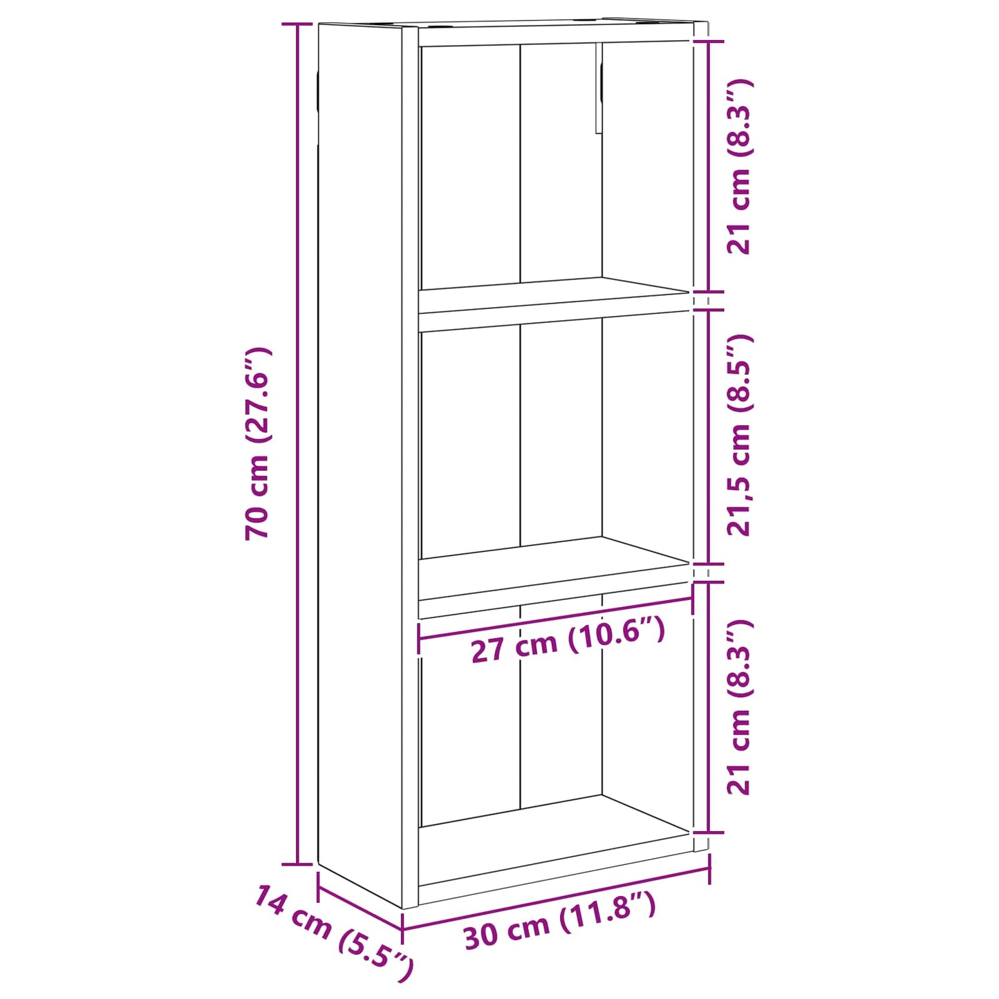 Bathroom Wall Cabinet Black Oak 30 x 14 x 70 cm Engineered wood