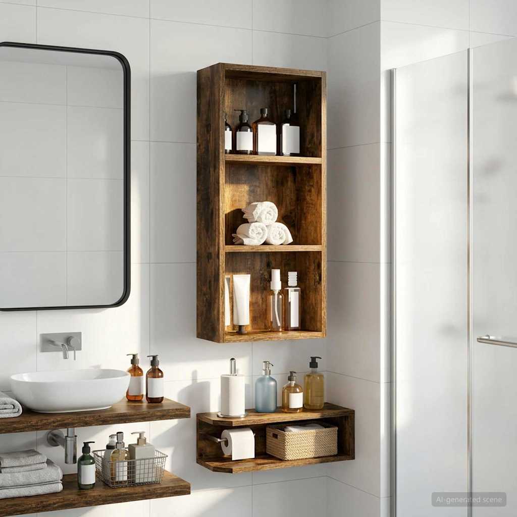 Bathroom Wall Cabinet with Shelf Smoked Oak 30 x 14 x 70 cm