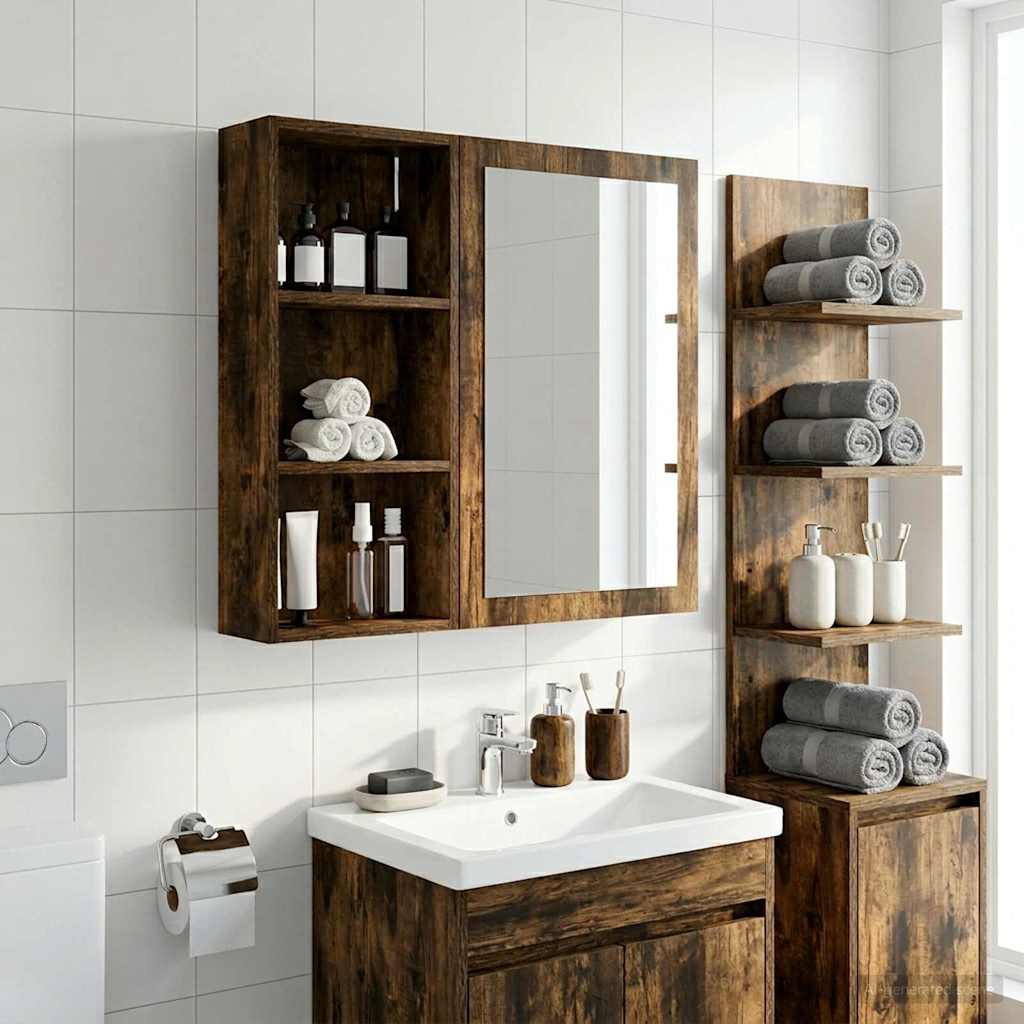 Bathroom Wall Cabinet with Shelf Smoked Oak 30 x 14 x 70 cm