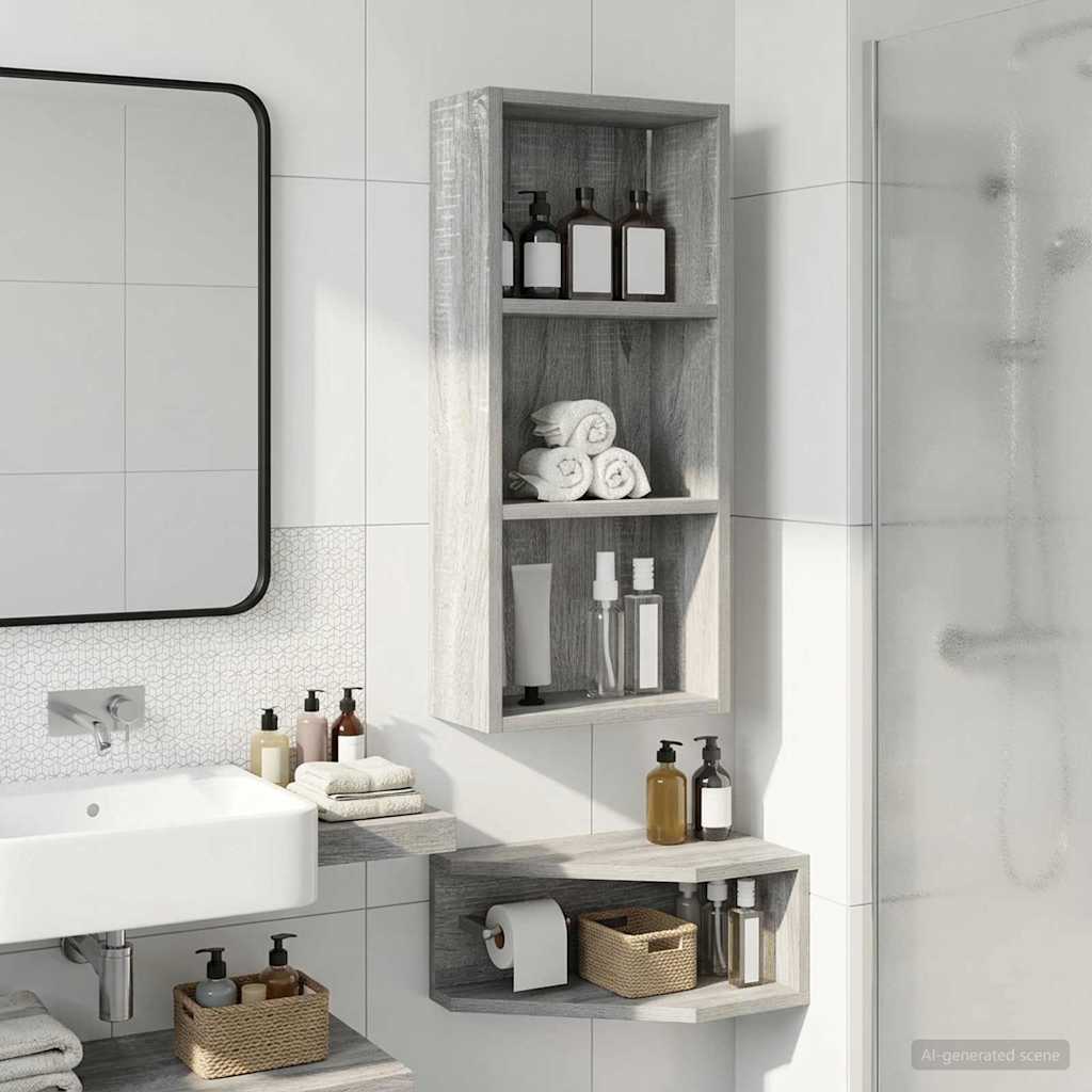 Bathroom Wall Cabinet with Shelf Grey Sonoma 30 x 14 x 70 cm