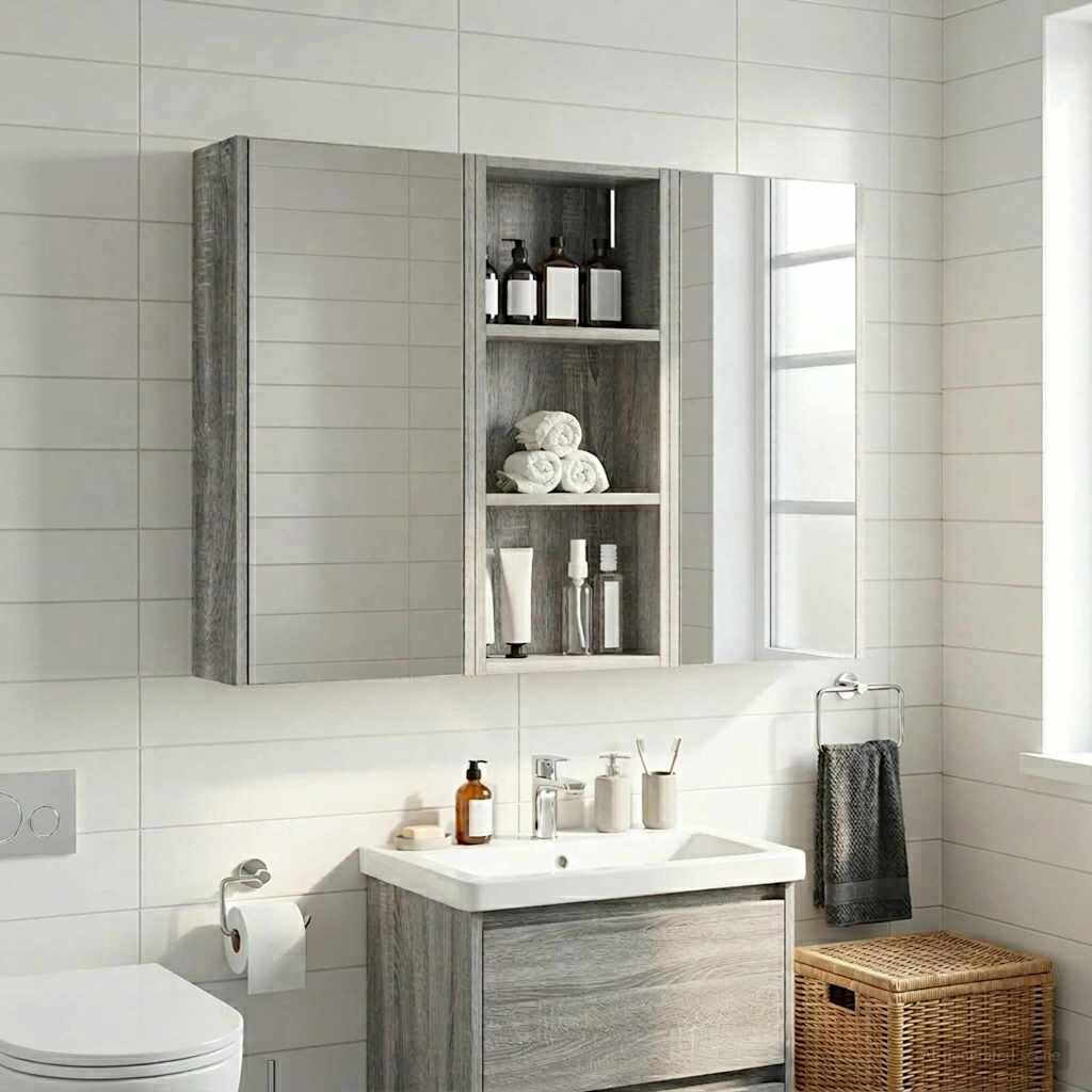 Bathroom Wall Cabinet Grey Sonoma 30 x 14 x 70 cm