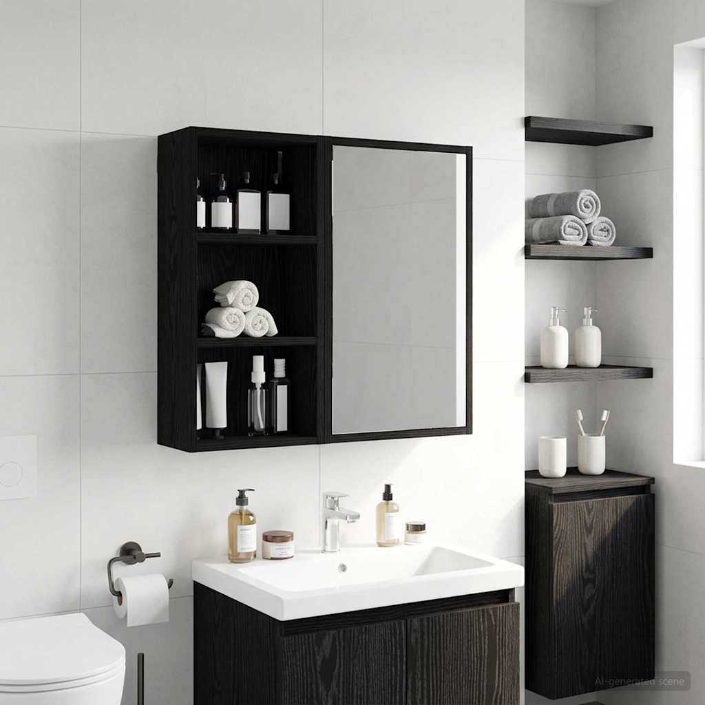 Bathroom Wall Cabinet with Shelf Black Oak 30 x 16 x 62.5 cm