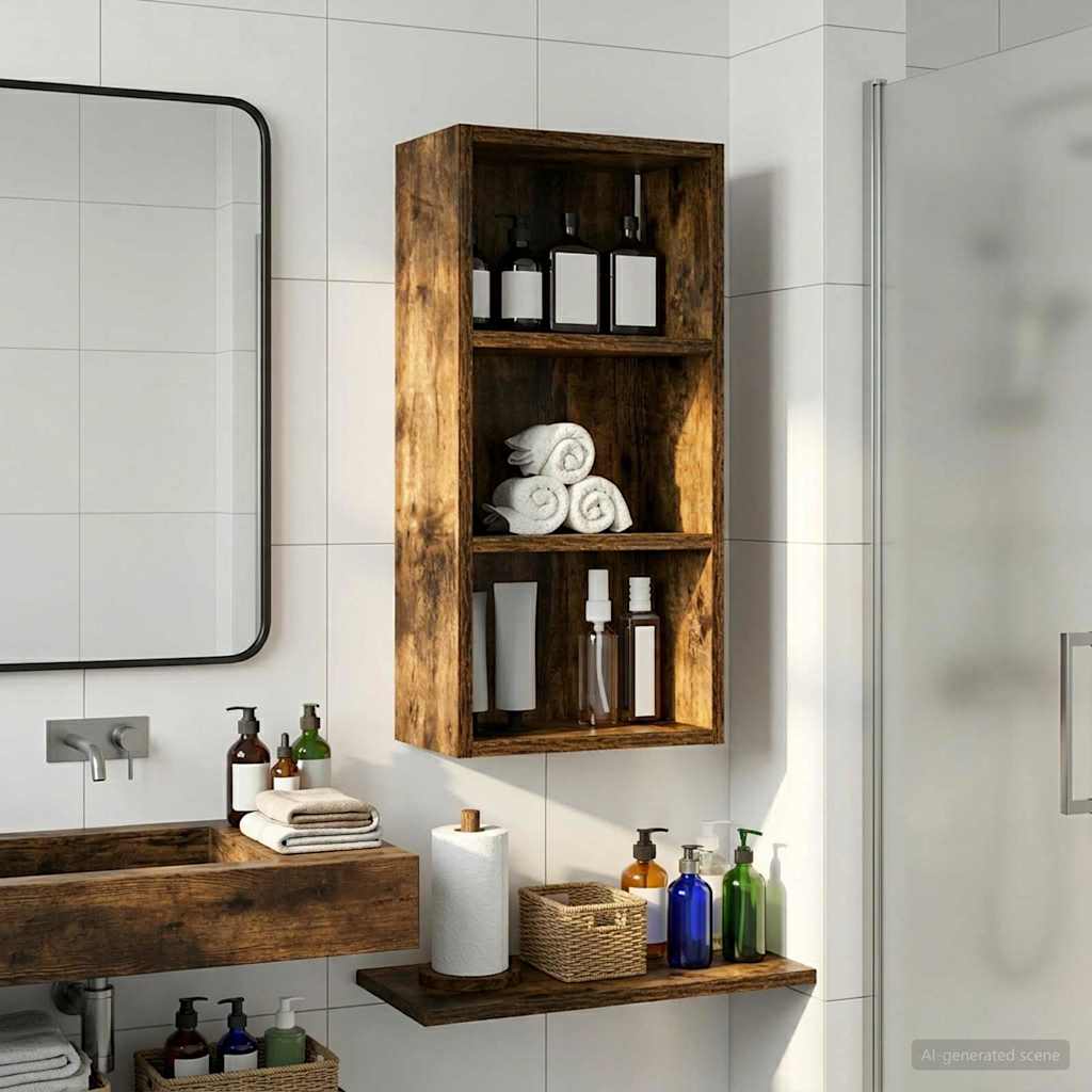 Bathroom Wall Cabinet with Shelf Smoked Oak 30 x 16 x 62.5 cm