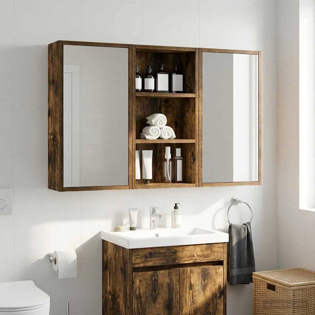 Bathroom Wall Cabinet with Shelf Smoked Oak 30 x 16 x 62.5 cm